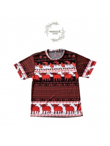 เสื้อเด็กเล็กคอกลม คอกลม สีพื้นขาวควายส้ม ลายควายวิถีไทย