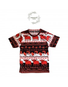 เสื้อเด็กโตคอกลม คอกลม สีพื้นขาวควายส้ม ลายควายวิถีไทย