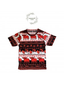 เสื้อเด็กโตคอกลม คอกลม สีพื้นขาวควายส้ม ลายควายวิถีไทย