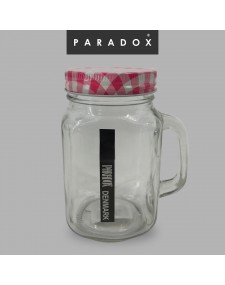 Clear Handle Jar glass-500ml,red and white color lid.