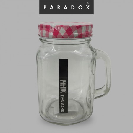 Clear Handle Jar glass-500ml,red and white color lid.